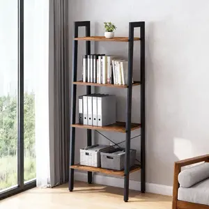 JHK 4-Tier Display Bookshelf Wooden Storage Standing Shelf Stable Frame Graduated Shelves for Organized Display for Living Room