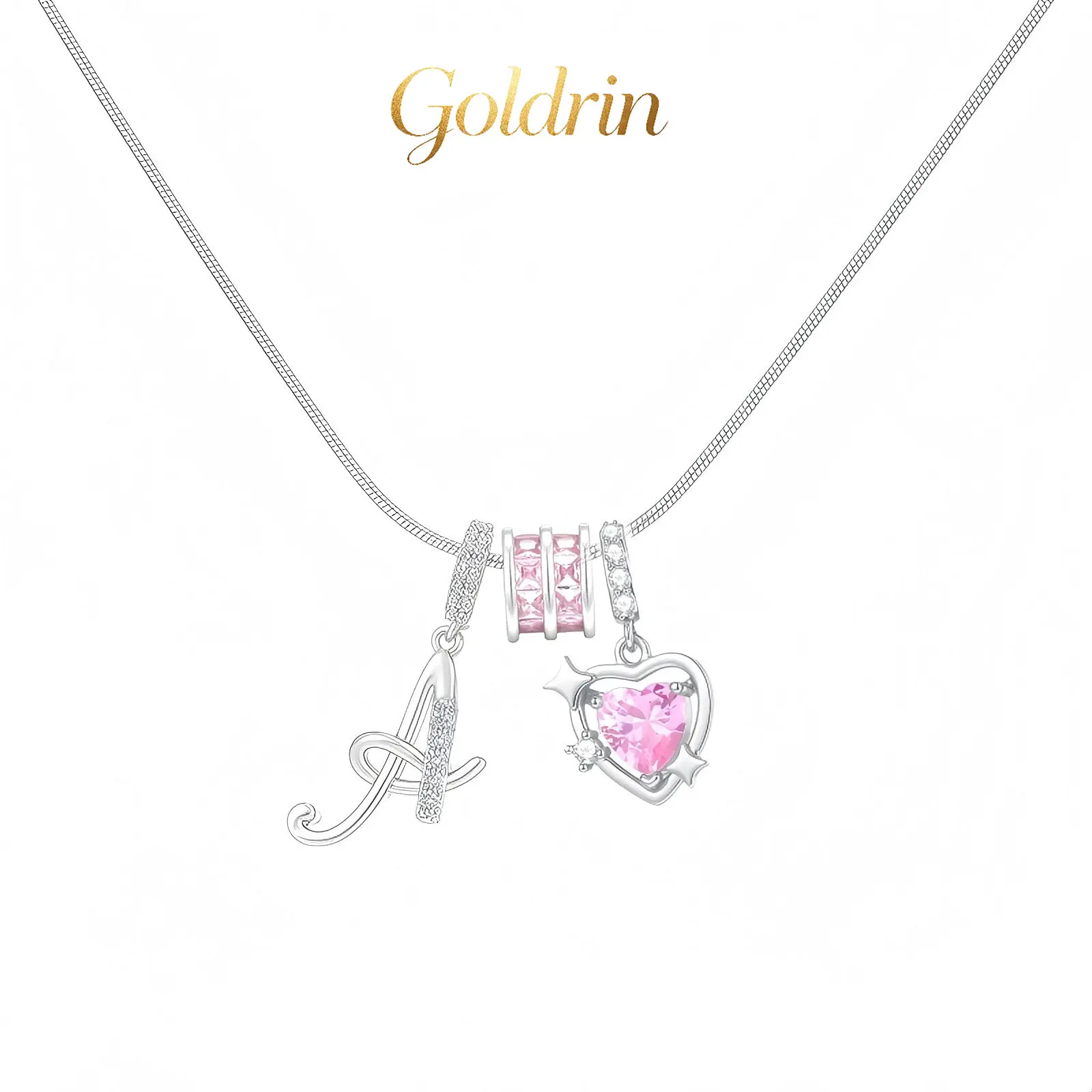 Silver Initial A Letter Necklace for Women, Dainty Pink Heart Cubic Zirconia Pendant, Adjustable Snake Chain Personalized Alphabet Charm Necklace, Y2K Aesthetic Jewelry Gift for Girls, Valentines Birthday Gifts Stainless Steel Layered Cross