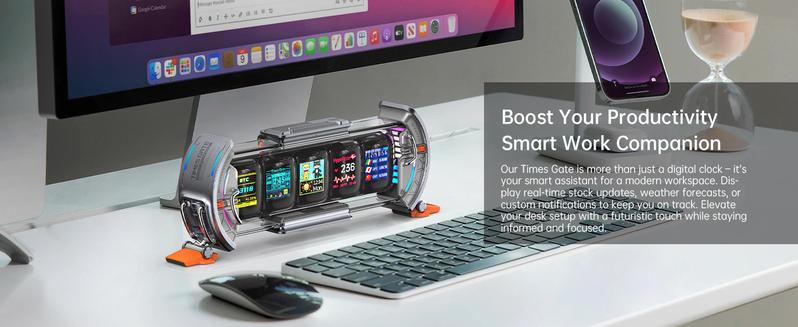 Divoom Times Gate - Cyberpunk Gaming Setup Digital Clock with Smart APP Control, WiFi Connect, RGB LED Display, Personalized Dashboard, Pixel Art for Gaming Room & Office Decor Sliver