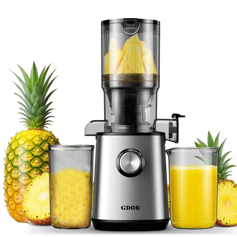 GDOR Slow Cold Pressed Juicer - Household Juice Extractor Machine with 3.5"/4.25"/5.3" Wide Chutes, 250W Quiet Motor, High Yield, Reverse Function, Anti-Drip Spout, 41oz Hopper, Detachable Parts, Quick Wash Brush, Non Toxic BPA-Free, for Fruits & Veggies,