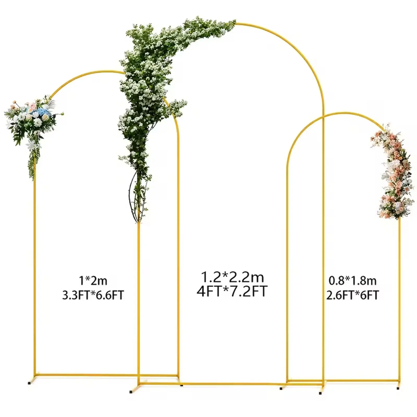 Gold Metal Arch Backdrop Stand Set of 3 (7.2ft & 6.0ft & 6.0ft), Wedding Balloon Arch Stand with Stable Base, Backdrop Frame & Cover for Party, Birthday, Graduation, Photo Booth, Easy Assembly