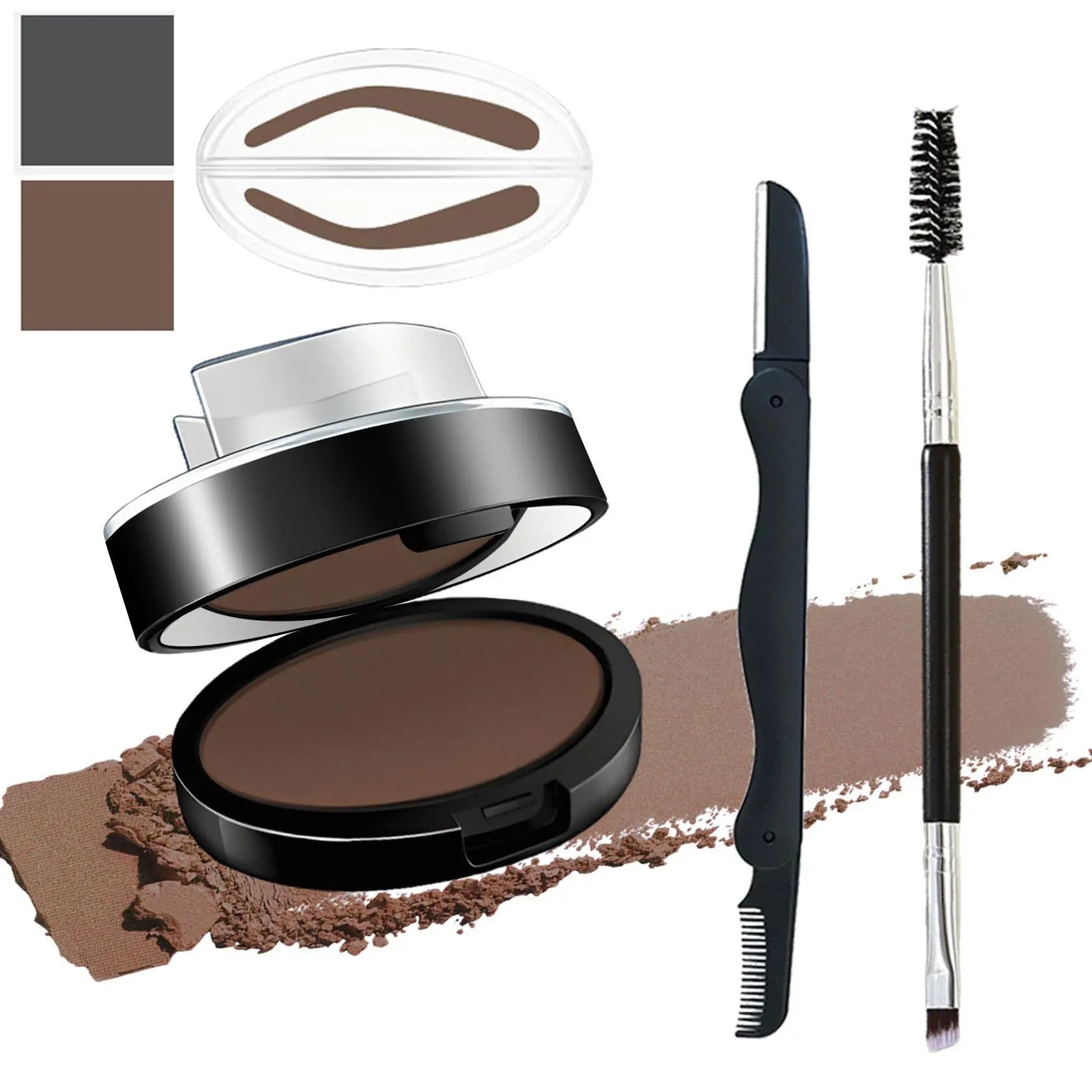 QIUFSSE 6-In-1 Cosmetic Eyebrow Stamp & Pomade Kit - Smudge-Proof Brow Shaping Set with Stencils, Brushes for Stamp Eyebrow in Target, At-Home Brows, Eyebrow Makeup, Brow Powder