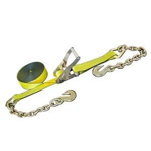 2" x 30FT Ratchet Tie Down Strap With Chain Extensions