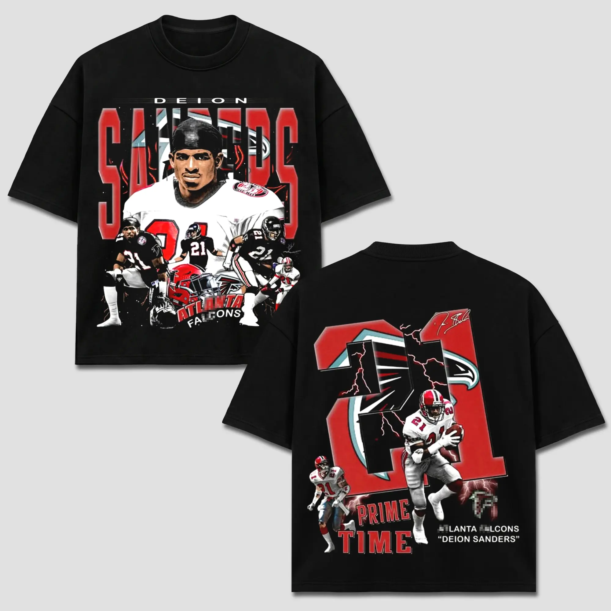 Deion Sanders 21 T-Shirt, Atlanta Team Football Tee, ATL Dirty Birds Merch, Prime Time Falcon Helmet Graphic Apparel, Retro 90s Bootleg Sports Wear, American Football Fan Heritage Gift, Men Women Heavyweight Oversized Black Acid Wash Clothing
