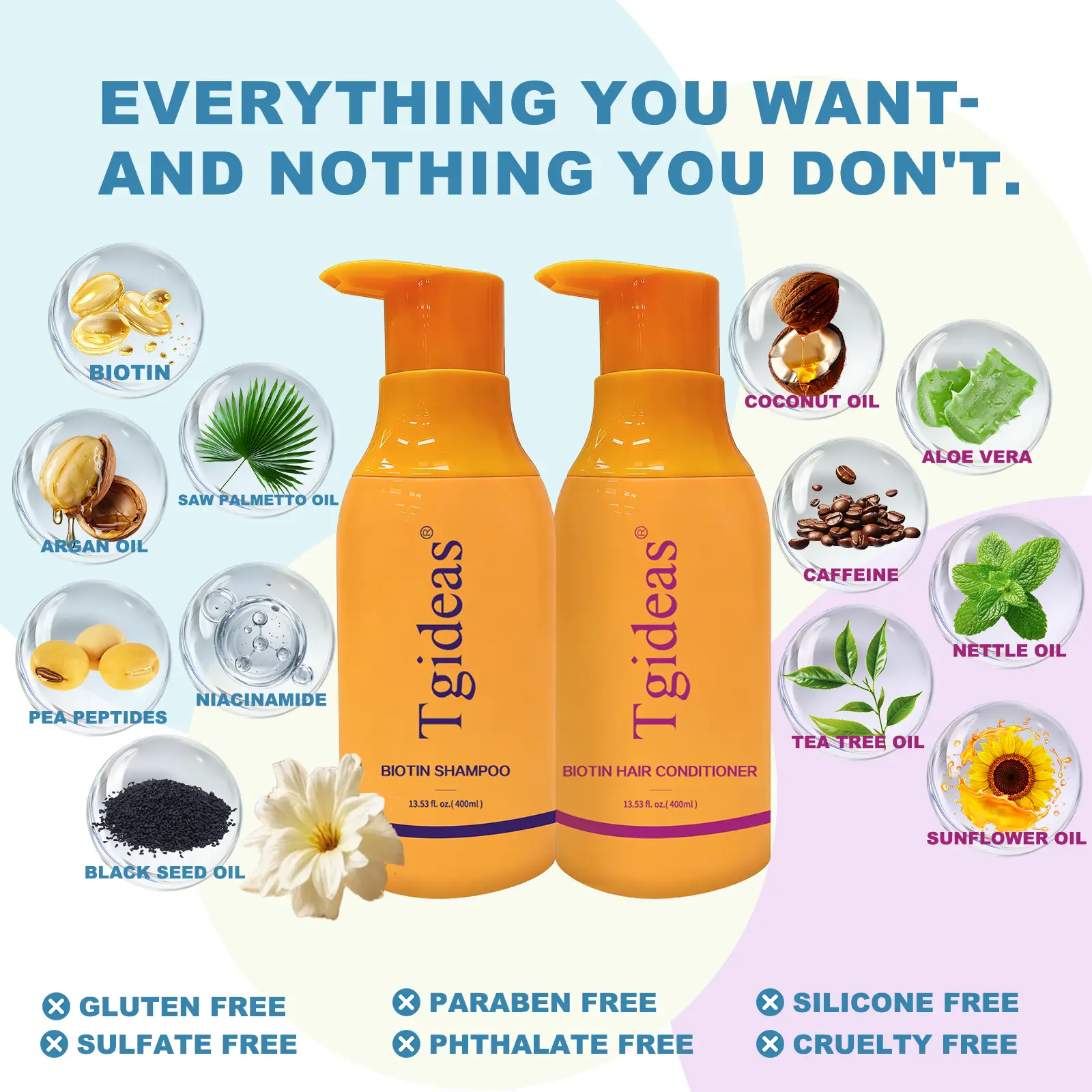 Tgideas Biotin Anti-Hair Loss Shampoo & Conditioner Set Strengthens Hair Roots & Scalp Care Unisex Shampoo & Conditioner Set & Conditioner for Women & Men 2-Pack Root Nourishment Scalp Fortifying #Summervibes