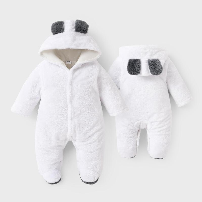 PatPat Baby Boy/Girl Bear Style 3D Ears Hooded Solid Plush Footed Jumpsuit: Soft & Cute for Winter, All-day Snuggle, Keeping Warm & Stylish