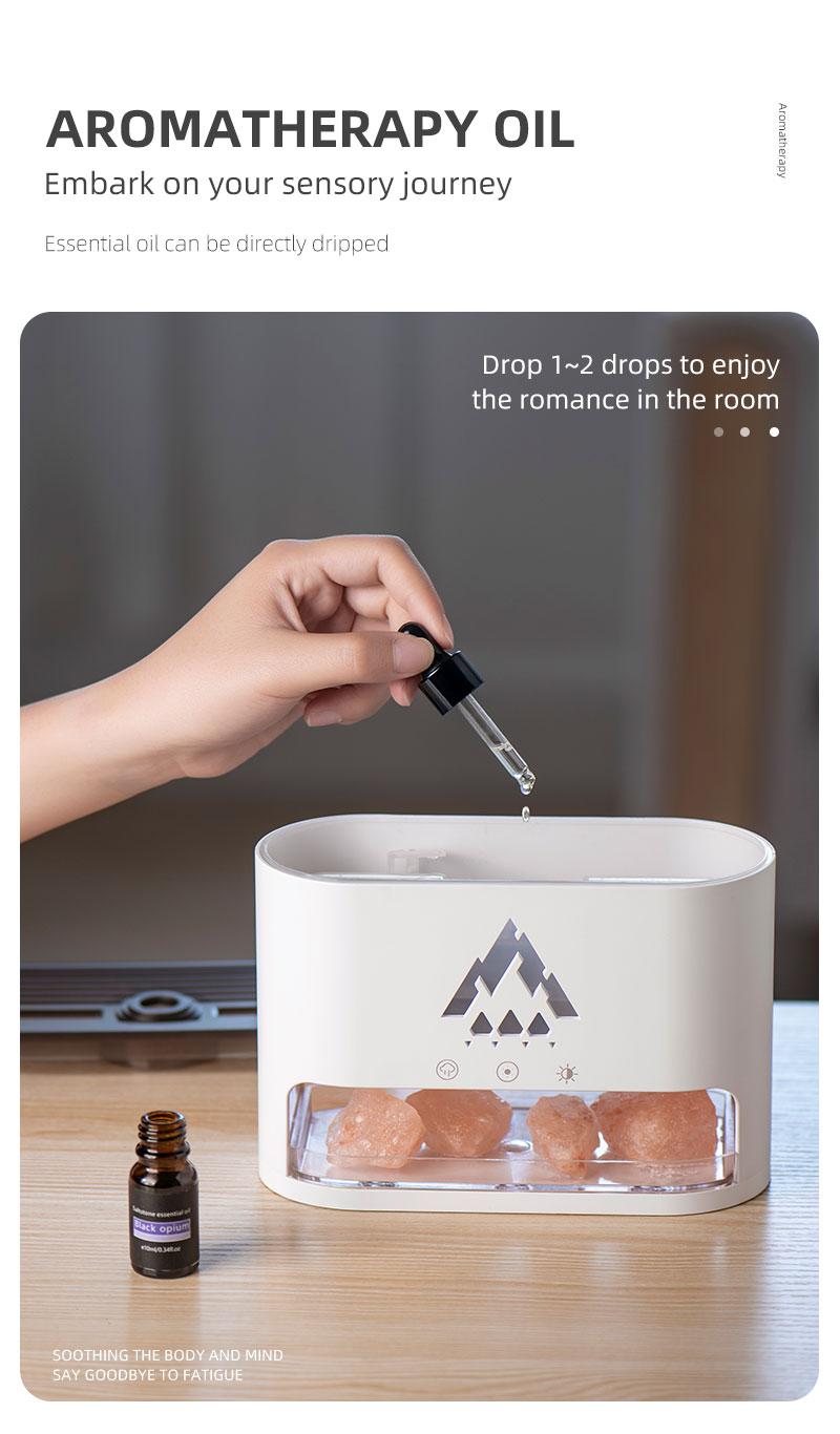 Flame Rock Aromatherapy Machine 250ml Essential Oil Diffuser with Simulated Flame & Jellyfish Mist Colorful LED Lighting Cool Mist Humidifier Timer Auto Off for Home Bedroom Office