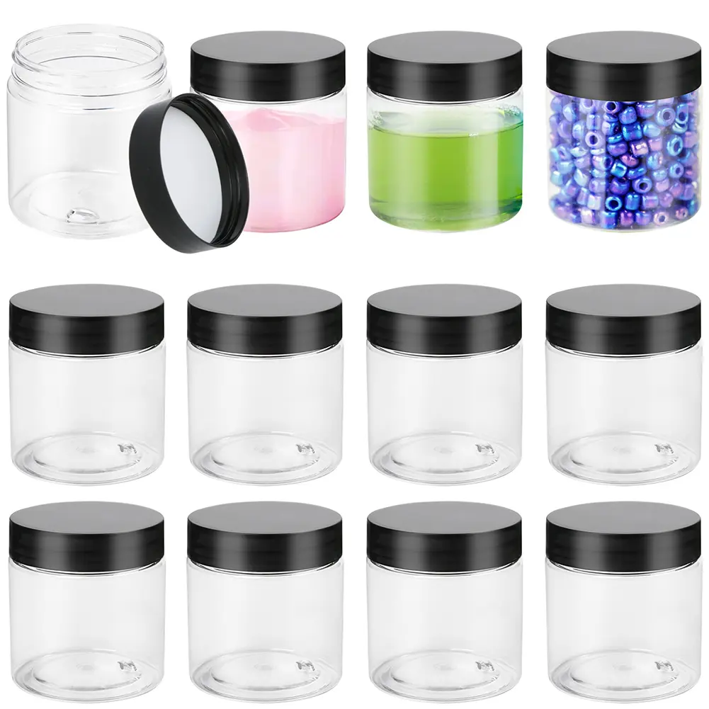 12-Pack 4 oz Round Clear Plastic Cosmetic Jars with Lids, Empty Small Sample Bottles & Canisters, Travel & Home Organization Storage Containers