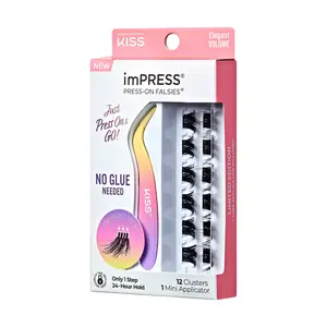 imPRESS Falsies Self Adhesive Eyelashes, 12 Lash Clusters + Applicator - Elegant