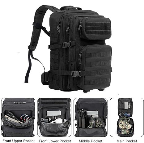PIONERO Tactical Backpack Military ETC 40L Large Capacity Molle Webbing Design 3 Day Assault Pack with USA Flag Patch Waterproof High-Density Fabric Organized Daypack
