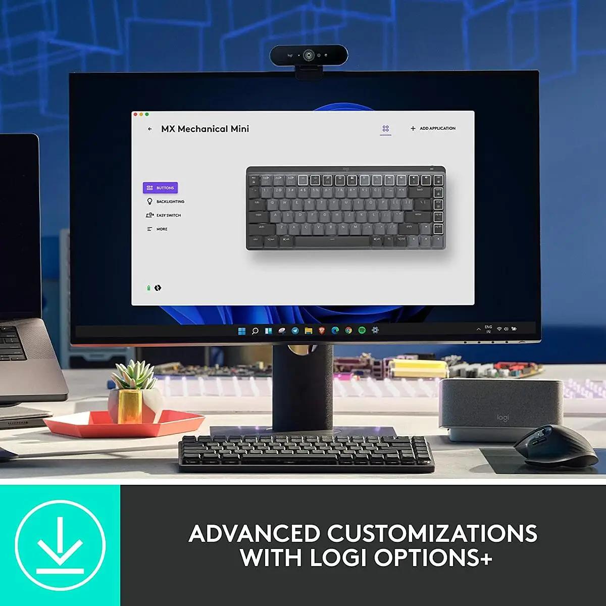 Logitech MX Mechanical Mini Wireless Illuminated Keyboard, Clicky Switches, Backlit, Bluetooth, USB-C, macOS, Windows, Linux, iOS, Android, Graphite