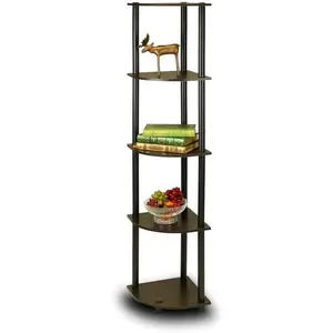 5-Tier Corner Display Rack Victorian Virtue 11.6W x 11.6D x 57.7H Inches Multipurpose Shelving Unit for Storage and Display Espresso and Black