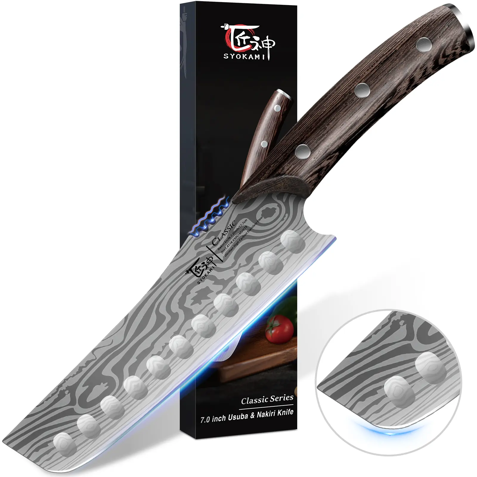 【DealsForYouDays】SYOKAMI 7.2 in Straight Edge Japanese Nakiri Chef Knife - Kitchenware Stainless Steel Knives, Razor Sharp for Precision Cooking Cutting, Damascus Pattern, Durable Full Tang Ergonomic Non-Slip Wooden Handle, Mother's Day Gifts, Adults