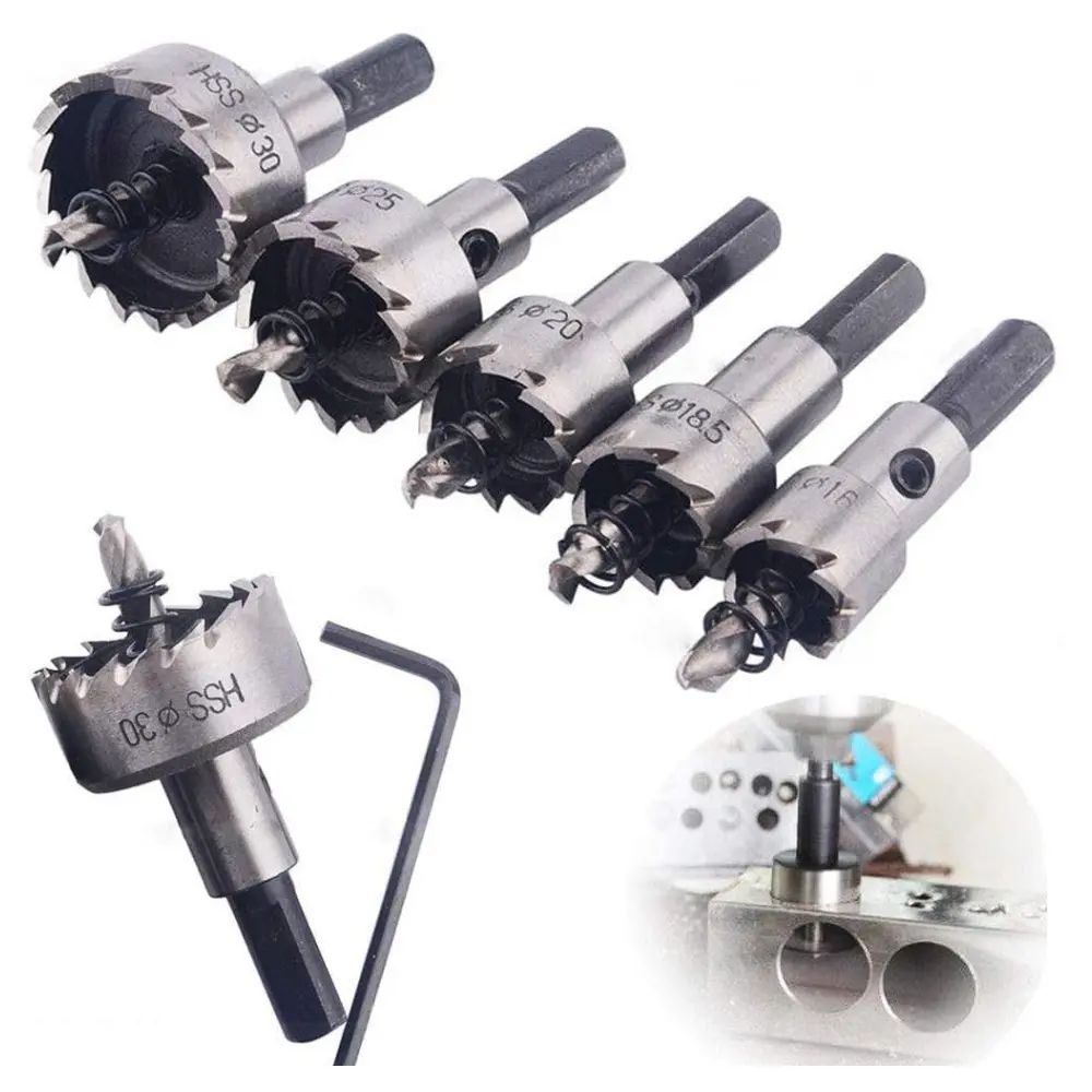 5Pcs 16-30mm 5/8-Inch to 1-3/16 Inch HSS Hole Saw Cutter, Drill Bits Set Heavy Duty Tool Kit for Stainless Steel, Aluminum Alloy, Plastic and Wood