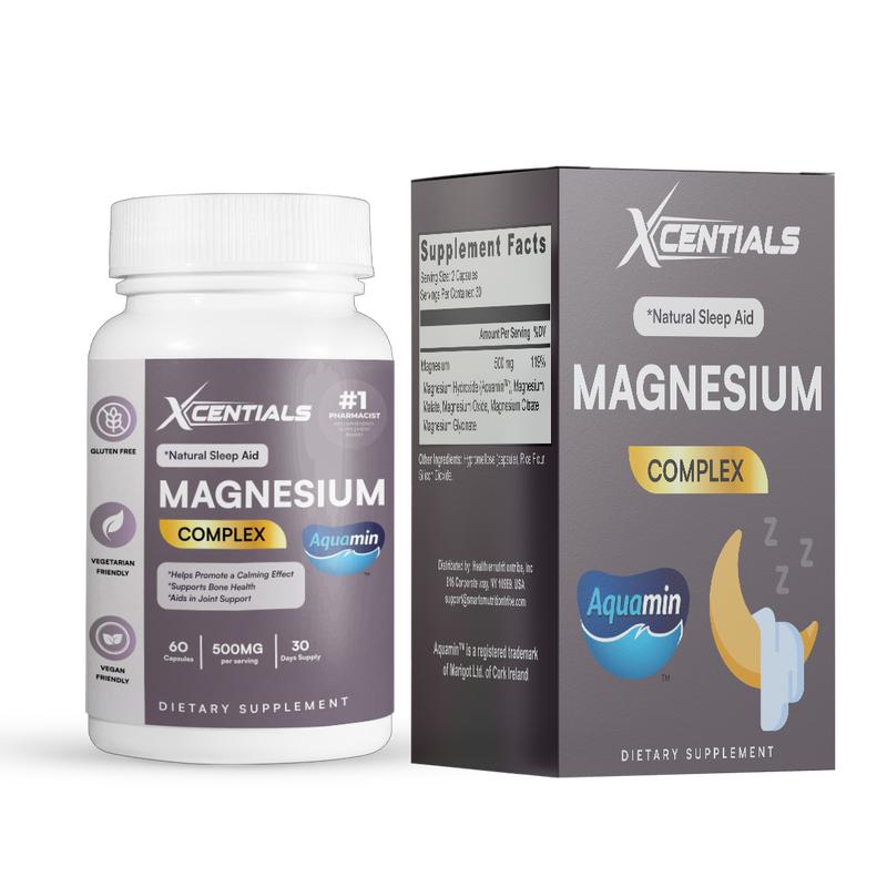 Xcentials Magnesium Complex 500mg 60 Capsules - Natural Sleep Aid & Detox Formula for Enhanced Nutrient Absorption & Gut Health Support - US Gluten-Free Vegan Supplement
