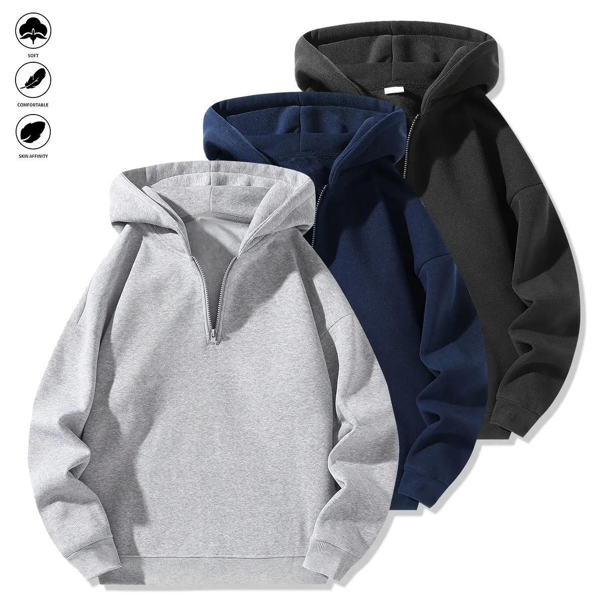 Men's half-zip hoodie, suitable for everyday casual wear and outdoor sports running; men's sweatshirt, casual sweater, long-sleeve top for men,summervibes