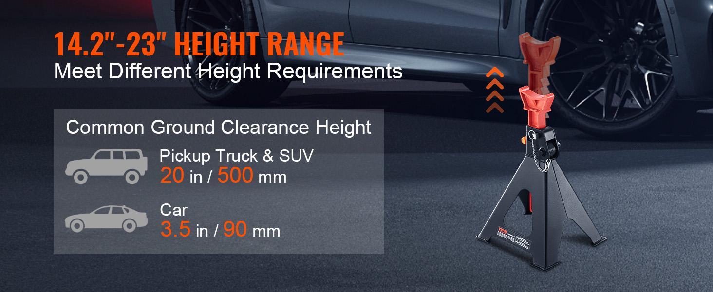 VEVOR Jack Stands, 6 Ton (13,000 lbs) Capacity Car Jack Stands Double Locking, 14.2 -23 inch Adjustable Height, for lifting SUV, Pickup Truck, Car and UTV/ATV, Red, 1 Pair VEVOR Jack Stands, 6 Ton (13,000 lbs) Capacity Car Jack Stands Double Locking, 14.2 -23 inch Adjustable Height, for lifting SUV, Pickup Truck, Car and UTV/ATV, Red, 1 Pair