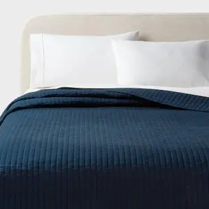 Twin/Twin Extra Long Washed Cotton Sateen Quilt Dark Navy - Threshold: OEKO-TEX Certified, 250 Thread Count