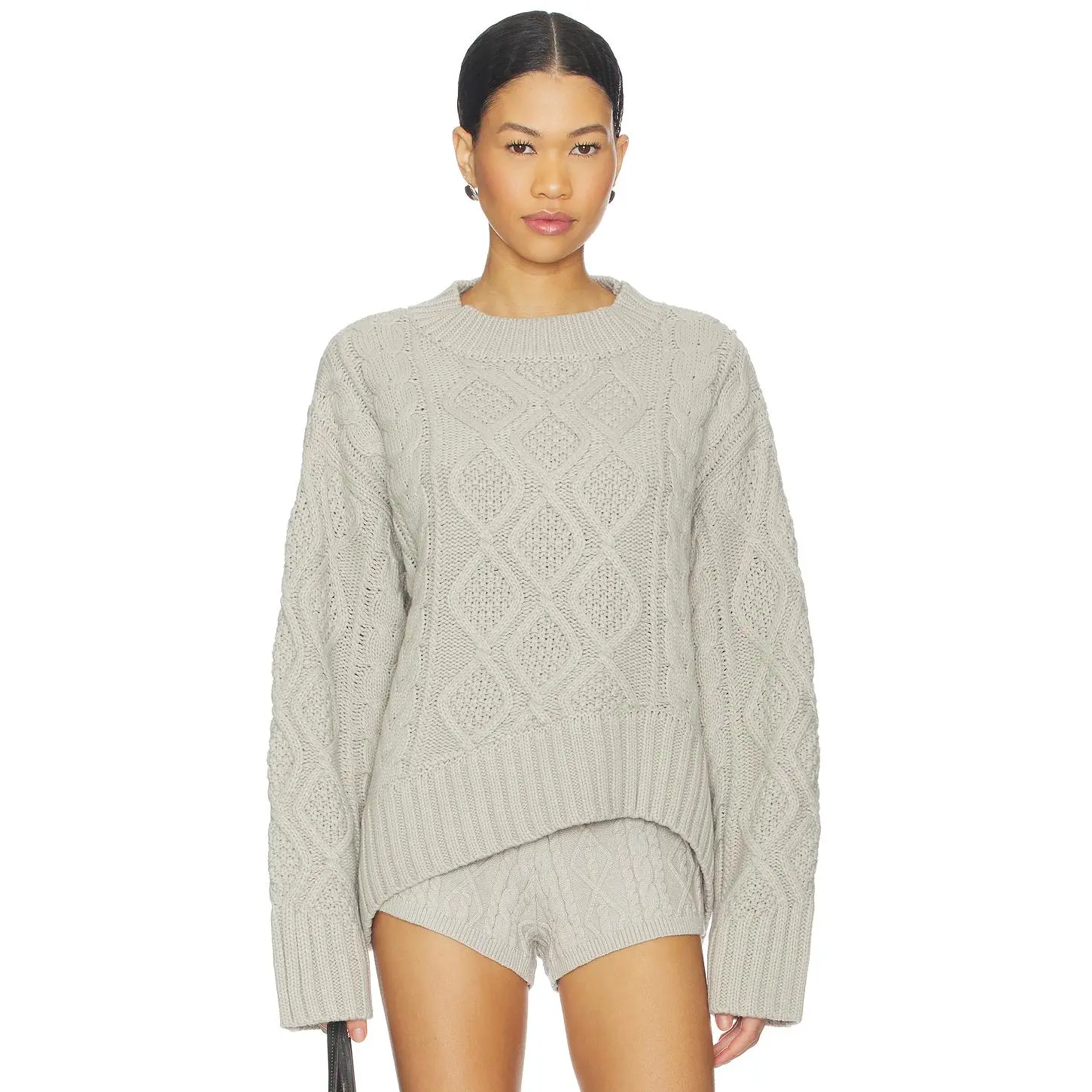 LIONESS Liaison Cable Knit Pullover in Ash