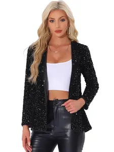 INSPIRE CHIC Open Front Blazer Long Sleeve Sparkly Party Cardigan Sequin Jacket