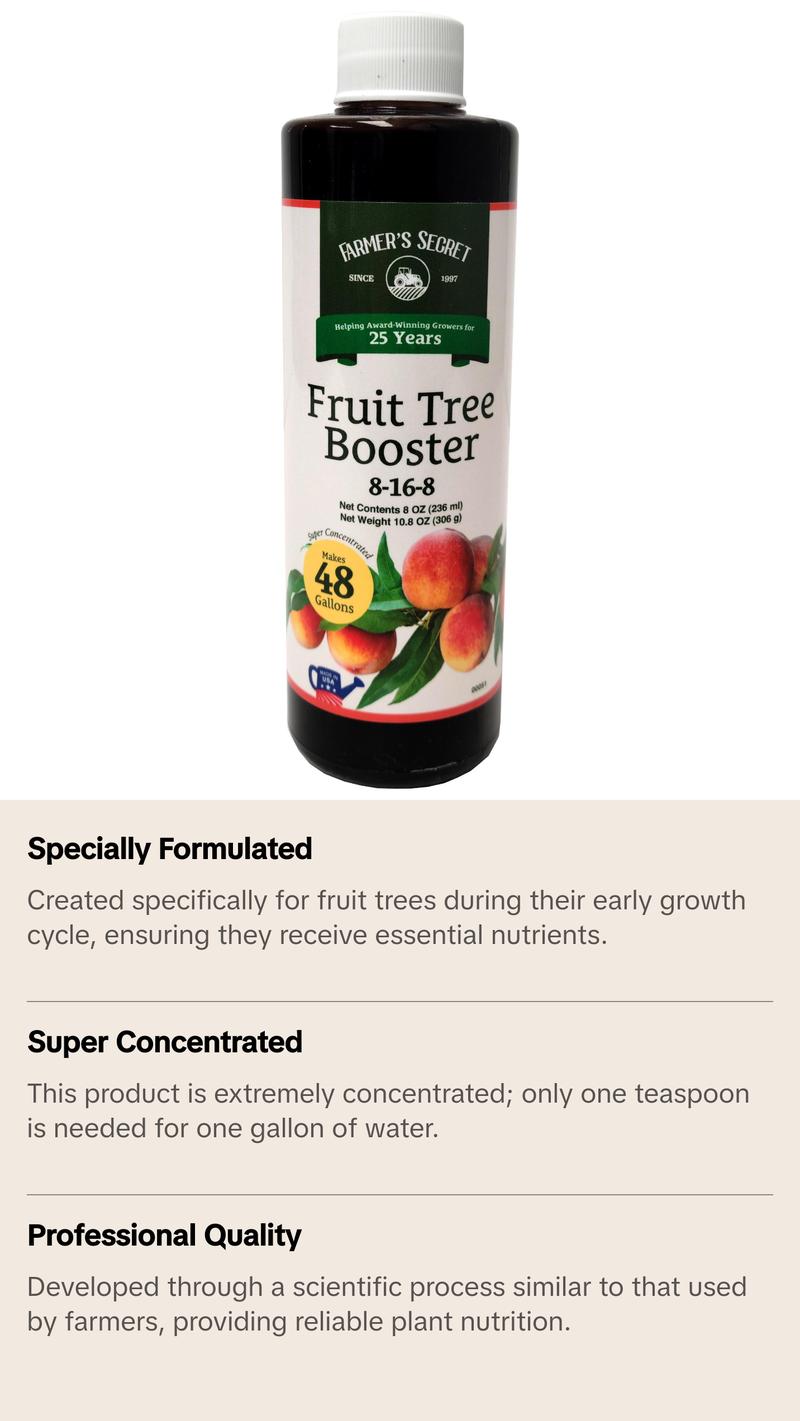 Farmer's Secret Fruit Tree Booster Fertilizer - Super Concentrated and Phosphorus Rich - Formulated for All Fruit Trees Including Peach, Banana, and Apple