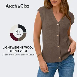 Arach&Cloz Women's SummerVibes Wool Blend V Neck Button Down Sweater Vests Summer Business Casual 2026