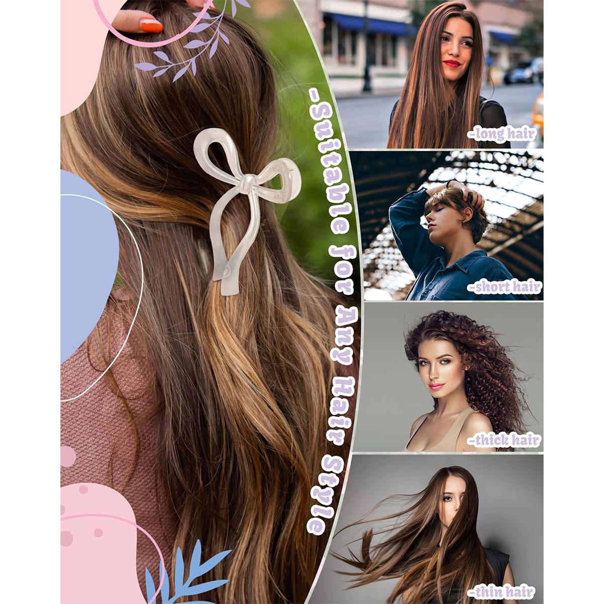 AWAYTR 4Pcs/Set Bow Hair Clips Bow Claw Clip for Women Nonslip Large Hair Claw Clips for Thin and Thick Hair Strong Hold Hair Bows