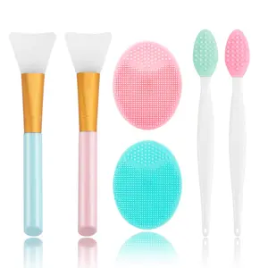 Silicone Face Scrubber, 2Pcs Exfoliating Lip Brush, 2pcs Face Cleansing Brush & Silicone Facial Mask Brush Exfoliator Blackhead Skin Care Tool