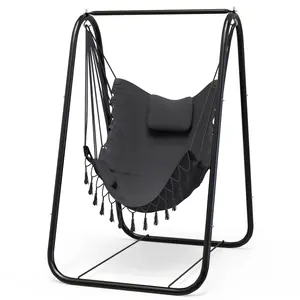 Hammock Chair with Stand, Heavy-Duty Rustproof Hanging Swing Chair with Stand for Indoor & Outdoor, Patio, Yard, Garden & Porch