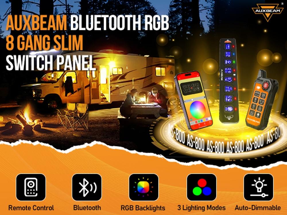 Auxbeam 8 Gang Slim Switch Panel Bluetooth RGB AS-800 with APP Remote Control Toggle Momentary Pulsed Switch Pod Off Backlight for Truck Offroad UTV ATV Car Marine 12-24V Waterproof Auxbeam 8 Gang Slim Switch Panel Bluetooth RGB AS-800 with APP Remote Control Toggle Momentary Pulsed Switch Pod Off Backlight for Truck Offroad UTV ATV Car Marine 12-24V Waterproof