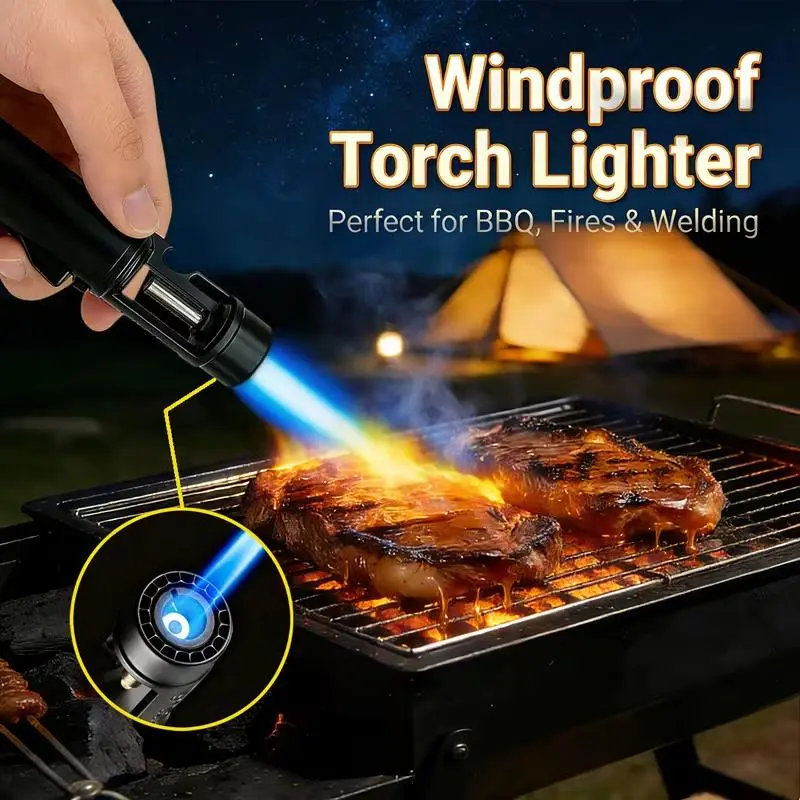 (Butane-free) Windproof Jet Flame Lighter (Butane-Free) - Adjustable Jet Flame And 360-Degree Rotating Ignition Mechanism - Portable Lighter For Camping, Bbq, And Baking.
