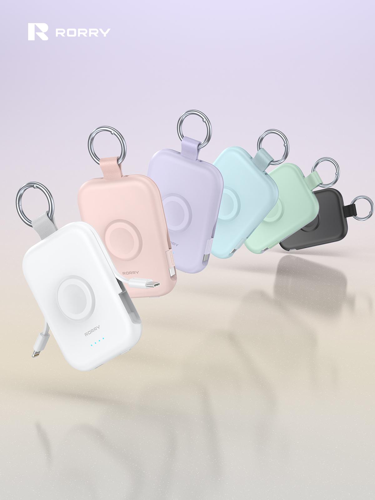 RORRY CharmGo 5000mAh Portable Charger Power Bank with Built-in Cables Travel Keychain Battery Pack for Apple Watch iPhone AirPods Compact & Travel-Friendly - Smartphone, Charging SpringGlowUp