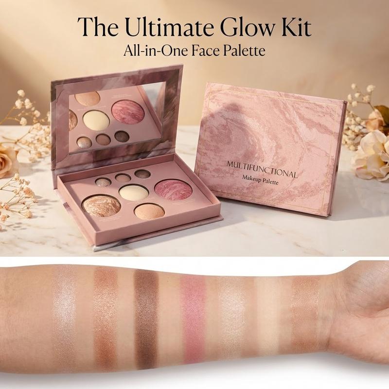 VOTIORS Full Size Baked Multi-Functional Makeup Palette | 4-in-1 Contour, Blush, Highlighter & Eyeshadow Palette | Travel Essential for Effortless On-the-Go Makeup