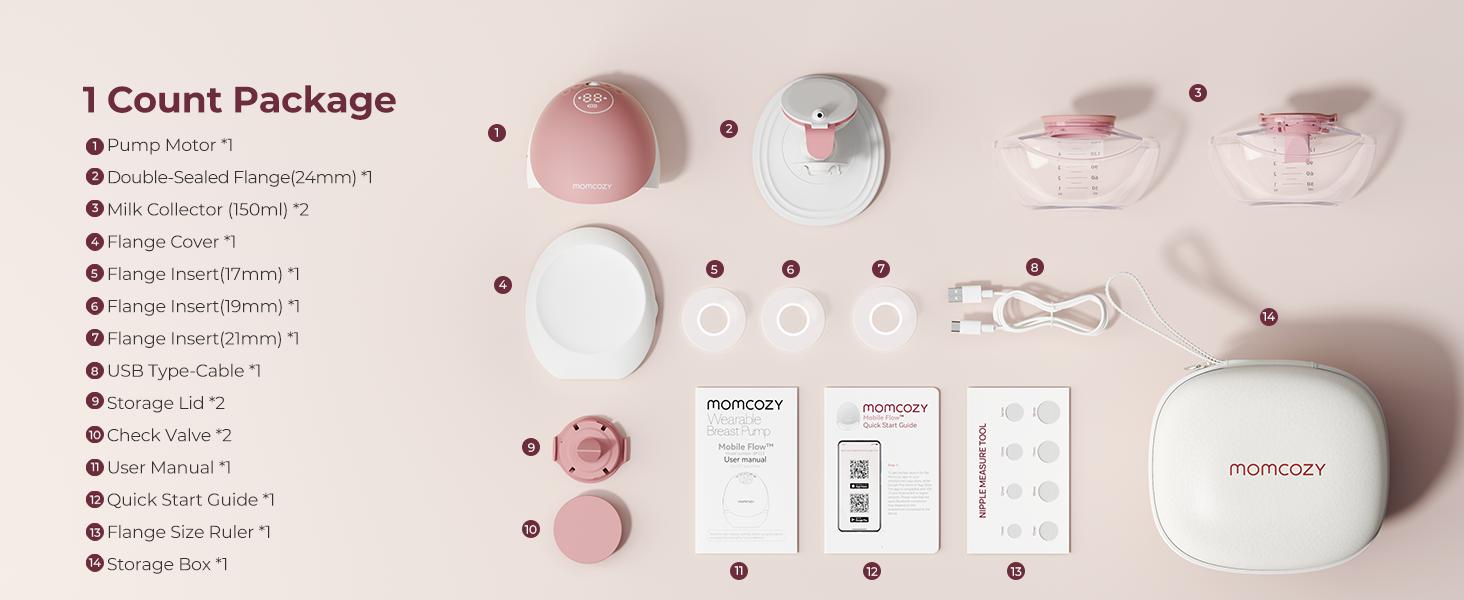 Momcozy  Breast Pump Hands Free Upgraded Mobile Flow | M9, App Discreet Control with Personalized Multi-Modes & 15 Levels, Wearable Breast Pump 24mm, 2 Pack Cozy Red