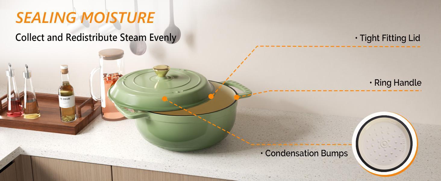 Ubesgoo Enameled Cast Iron Round Dutch Oven, 7.5QT Pot with Lid &Dual Handles with Silicone Gloves,Oven Safe up to 500°F, Heavy-Duty Pre-Seasoned Cookware for Bread Baking, Braising, Stews, Roasting, Sage Green