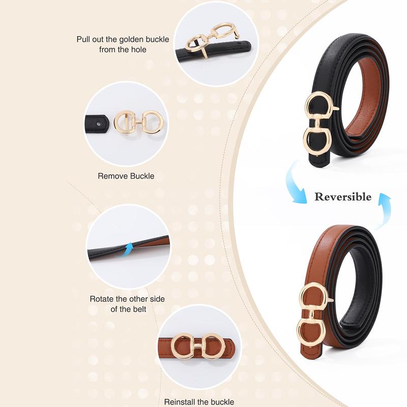 AWAYTR Womens Reversible Thin Belt Skinny Waist Leather Belts with Horseshoe Buckle 2 in 1 Ladies Fashion Belt for Jeans Dress TikTokShopBlackFriday