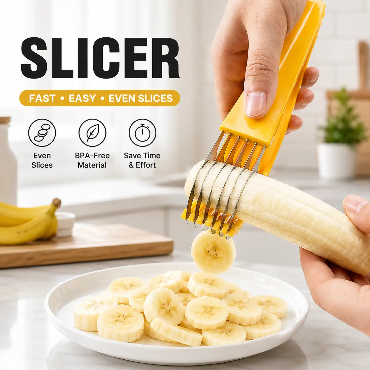 Durable Stainless Steel Hot Dog & Banana Slicer - Non-Slip Handle, Multi-Functional Kitchen Tool for Fruit, Cucumber & Sausage Cutting, Easy to Clean