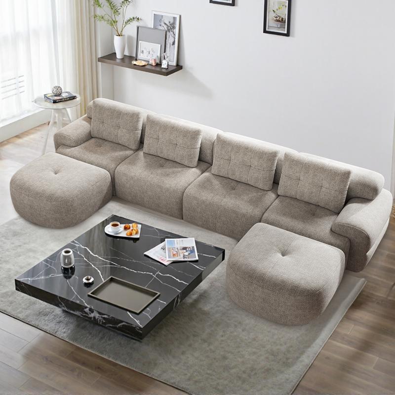 [New Year Deals] 145'' U-Shaped Modular Sectional Boneless Sofa Couch Full-Foam Structure Compression Packaging Woven Texture Upholstery Oversized Modern Living Room Couch for 4+ Years of Comfort,Xstmas Gifts for the Whole Family: Husband&Wife, Mom & Dad