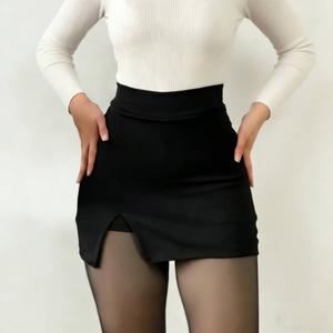 Curvy-faja Elegant Slit Shorts Skirt Women's Bottom Cute Elastic Flat Outdoor Style Suede with Front Split & Comfortable Performance Lined Short Perfect for Various Activities Neutral Tone Elastic Fabric Easy Wear Care