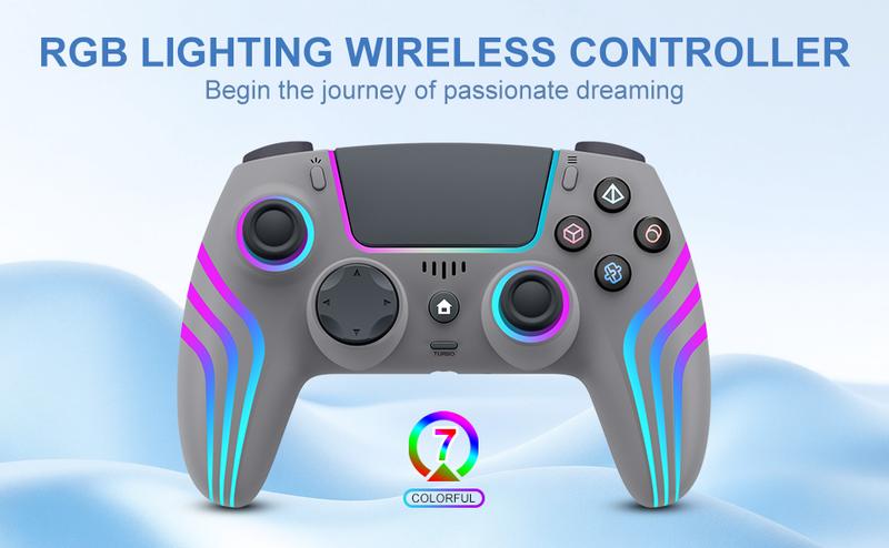 JORREP Hall Effect PS5/Pro controller ，7 RGB Colors Dual Vibration Turbo 6-Axis Gyro Programmable Buttons 3.5mm Headset Jack 1500mAh Battery Wired Adjustable Gamepad Compatible with PC MAC iOS Android 10 Steam Deck