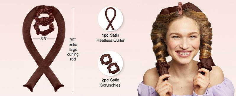 Kitsch Satin XL Jumbo Hair Rollers for Overnight Curls - Heatless Curling Set With Headband and Soft Rollers, Heat Free Curls, Frizz-Free, Chocolate