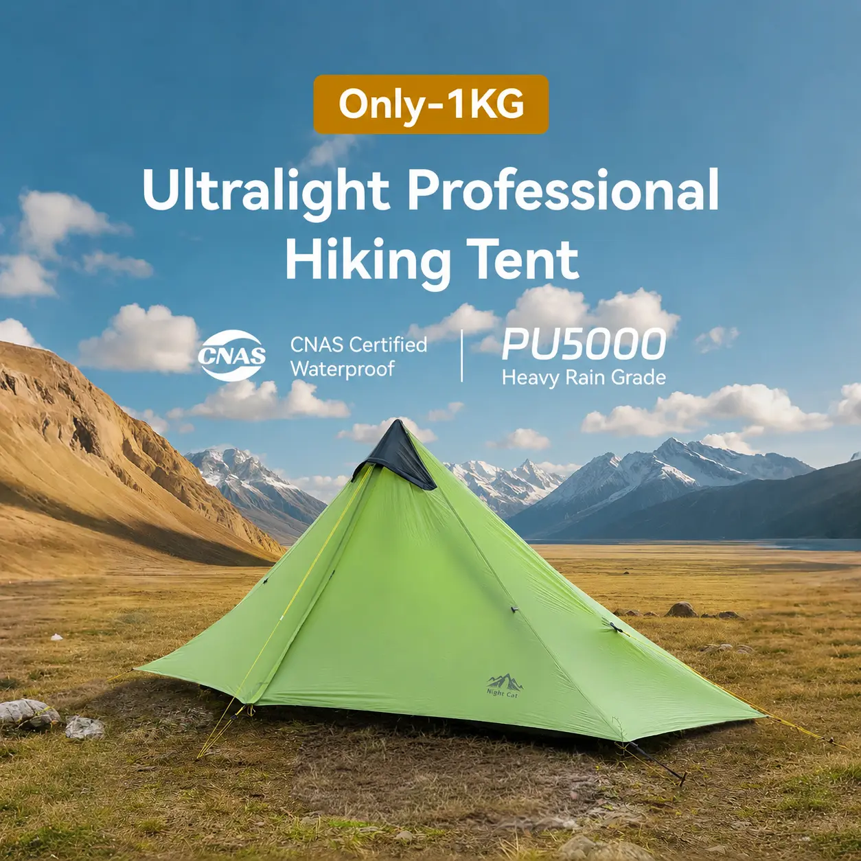 Night Cat 1-Person Ultralight Camping Tent, Waterproof Nylon Canopy Shelter, 1kg Portable for Backpacking, Hiking & Outdoor Adventures, Portable Picnic Tent, Waterproof Outdoor Tent