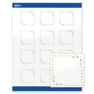 Avery Printable Square Labels, Gold Dots with Green Florals, 2" x 2", Glossy White Square Labels, Permanent, Laser/Inkjet, 120ct, Great for Product Labels