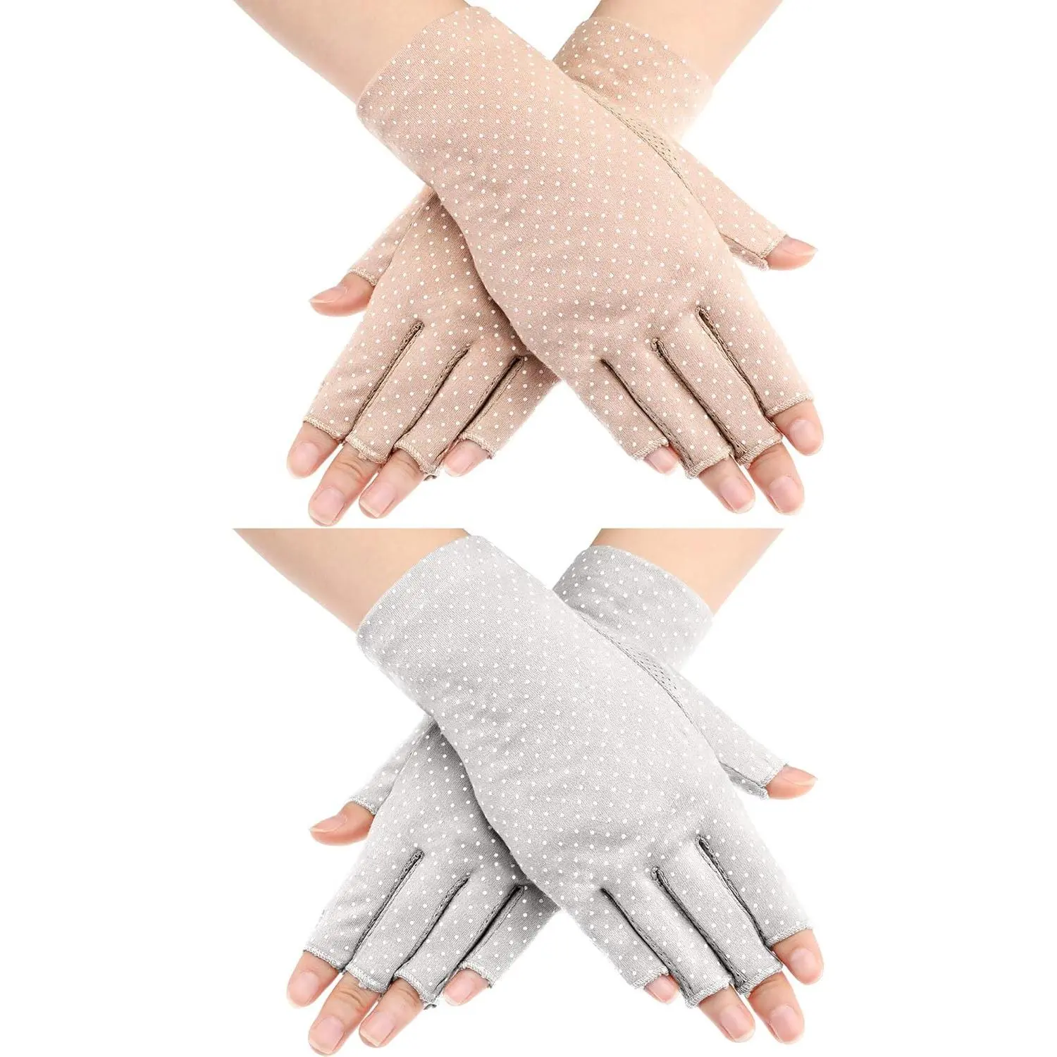 Women's Fashion Print Cotton Fingerless Sports Gloves - UV-Protective, Non-Slip, Breathable, Casual Female Gloves for Summer Driving, Fishing