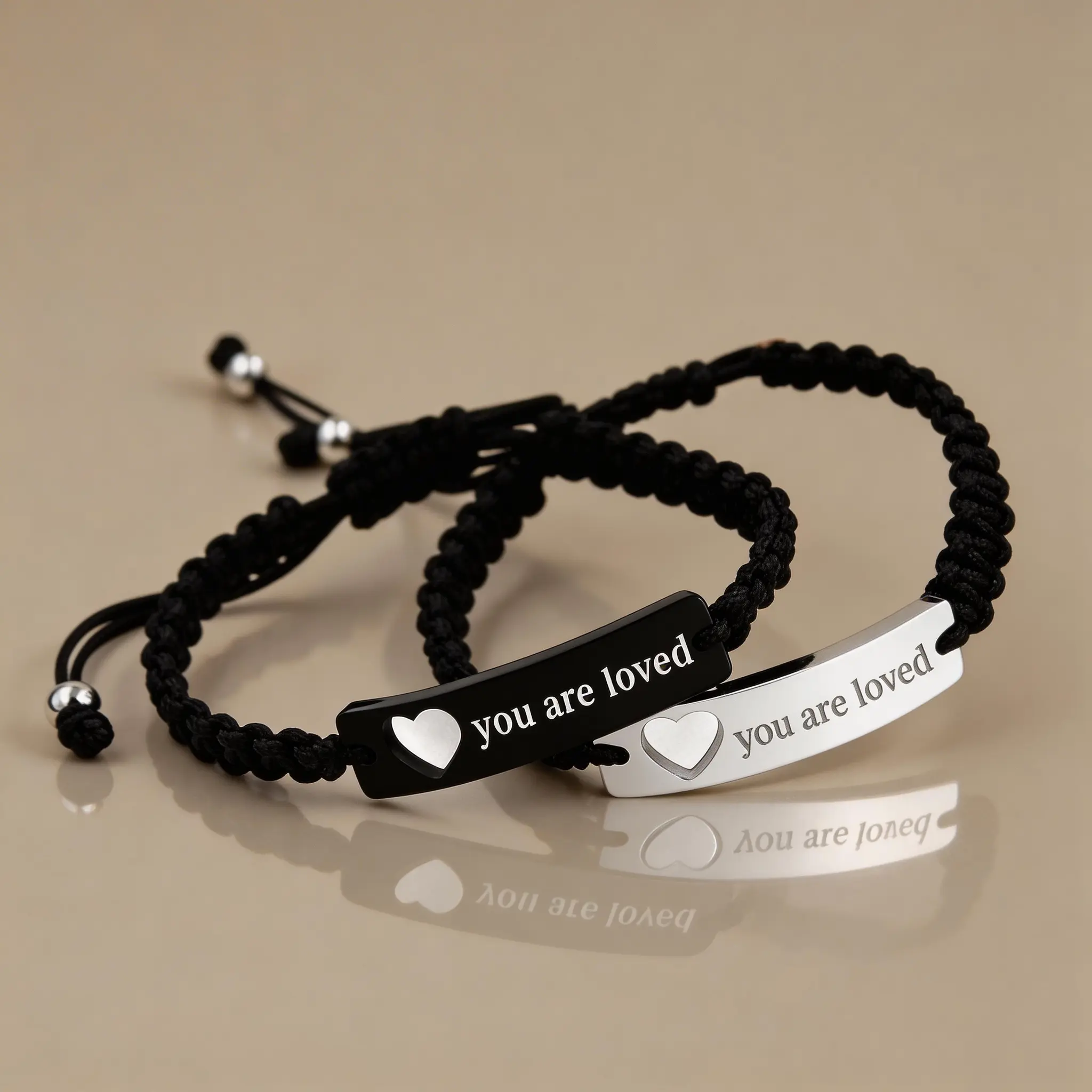 Matching Heart Bracelet Sets, Exquisite Stainless Steel Couple Bracelets with "YOU ARE LOVED" Engraved Heart Charm Jewelry for Him and Her, Matching Heart Bracelets