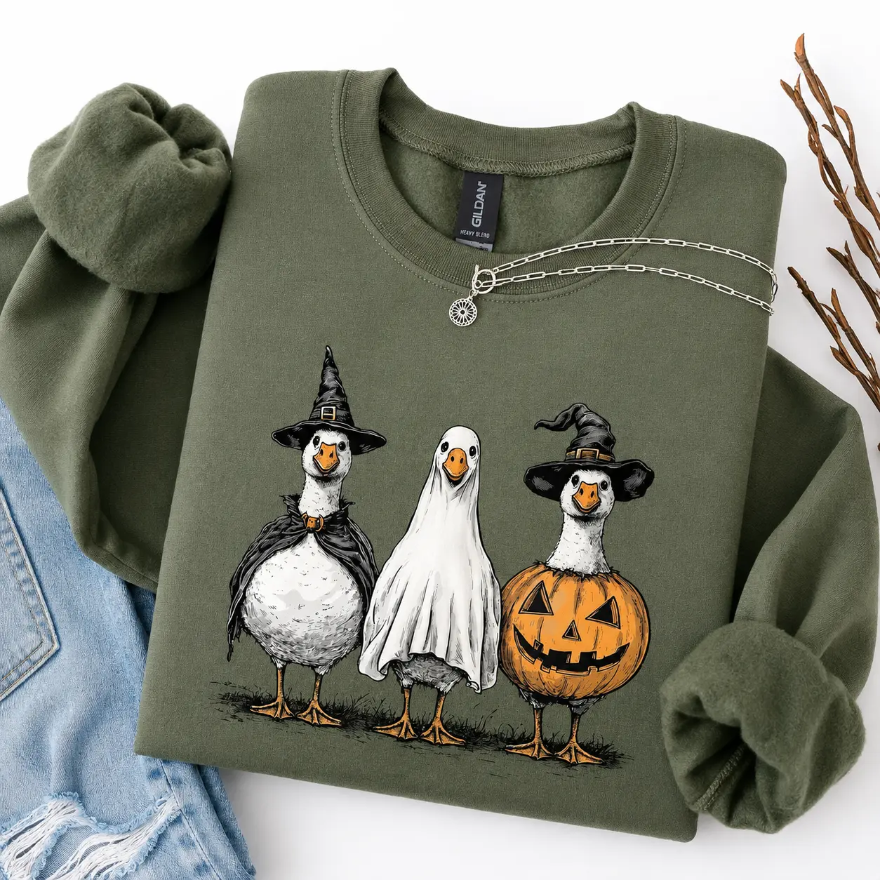 Funny Halloween Goose Sweatshirt,Spooky Season Unisex Pullover,Ghost Pumpkin Duck Fall Shirt,Halloween Gift Tee,Woman Halloween Sweatshirt