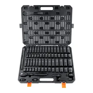 1/2" Drive Impact Socket Set, 65 Piece Socket Set SAE 3/8" to 1-1/4" and Metric 10-24mm, 6 Point Cr-V Alloy Steel for Auto Repair, Rugged Construction, Easy-to-Read Size Markings, Storage Case