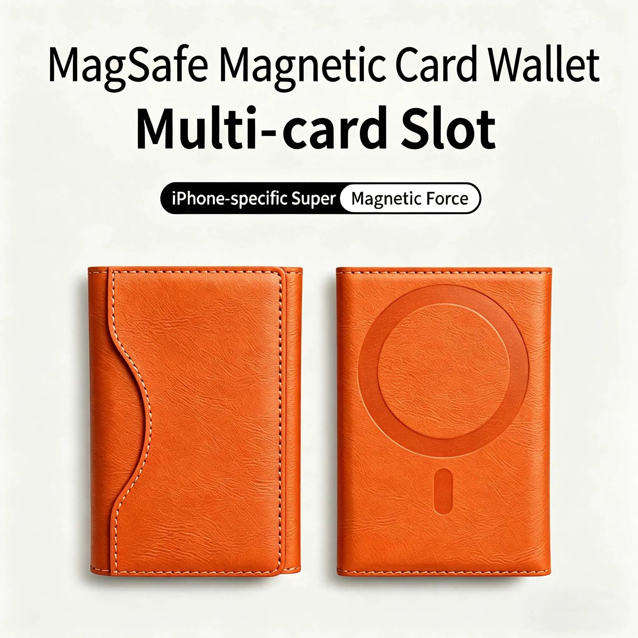 Magnetic Compatible Card Holder Wallet, PU Leather, 6 Card Slots, Fit for iPhone, Lightweight Thin Portable Large Capacity
