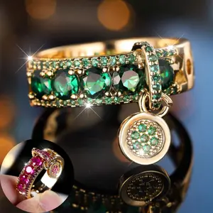 Classic 14k gold-plated women's ring with royal blue sapphire, round design with clasp, perfect as a gift or for everyday wear.