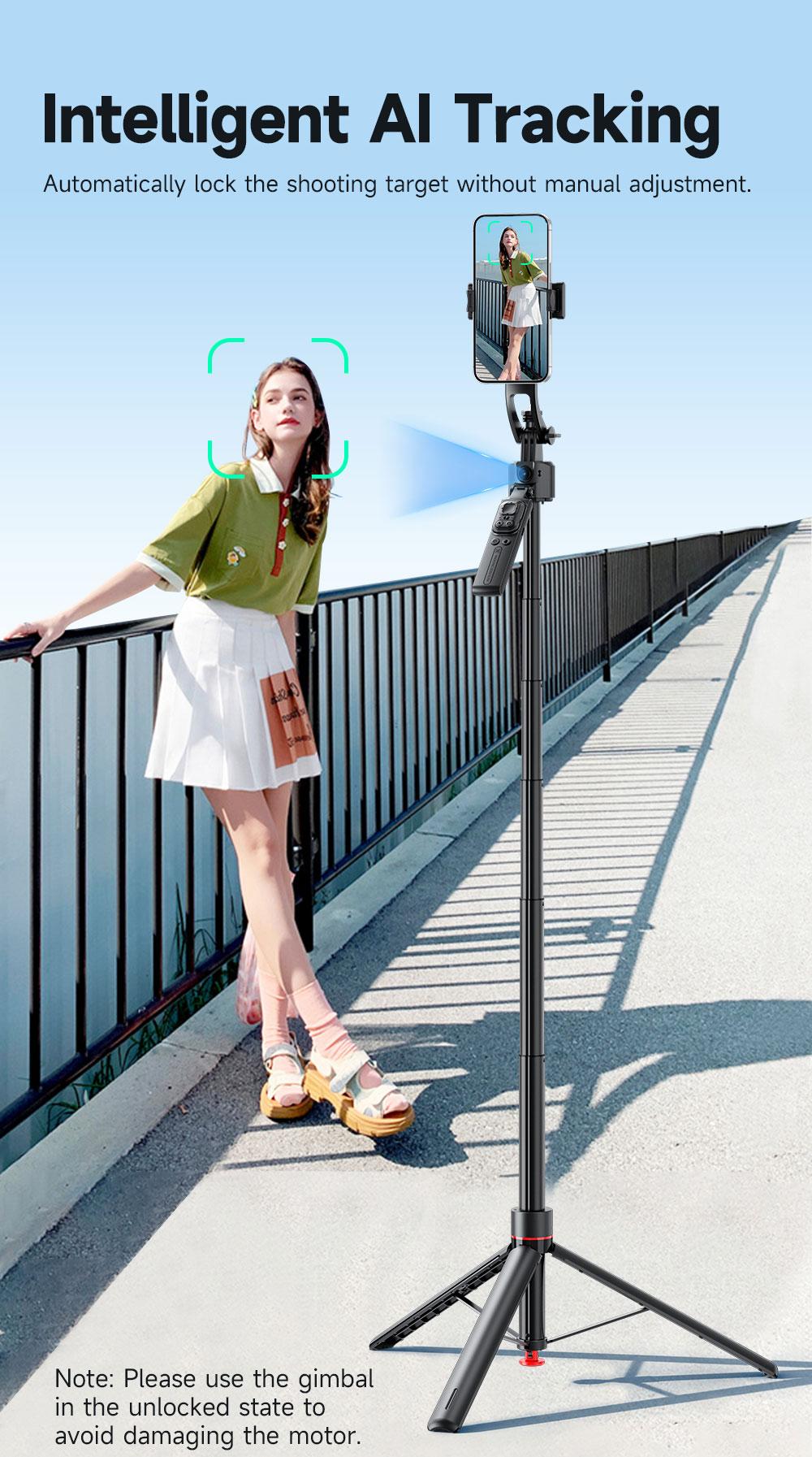 Auto Face Selfie Stick 360° Rotatable Tripod for iPhone One Click Pop Up Gesture Control Handheld Stabilizer Detachable Phone Holder Multifunctional Remote Control 68.9 inches Smartphone Camera Accessories